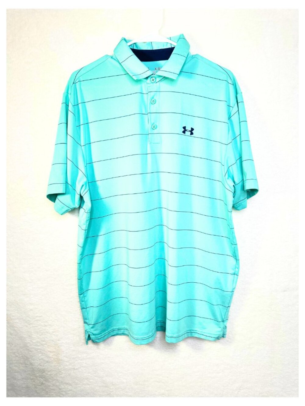 Under Armour Men's Playoff HeatGear Striped Polo Shirt - Mint/Teal Golf Top XL